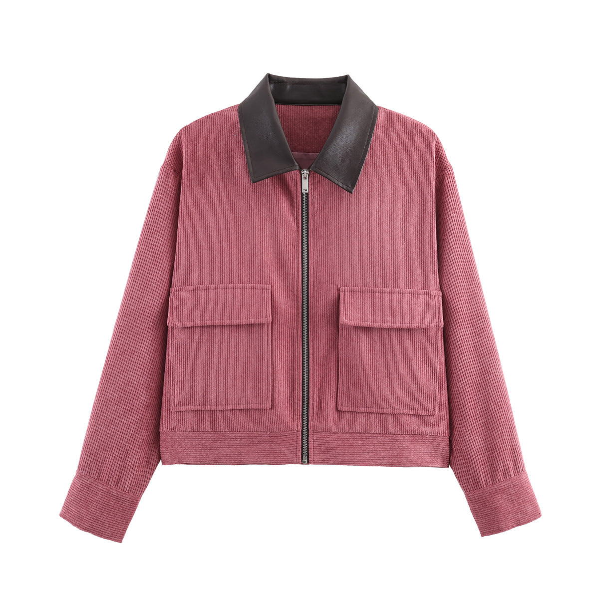 Women's Casual Corduroy Patchwork Leather-Trimmed Jacket Coats