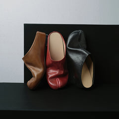 Women's Full Grain Leather Tabi Flats, Split Toe Slip-On Mules For Casual & Daily Wear