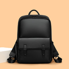 Men's Leather Large-Capacity Solid Color Backpack