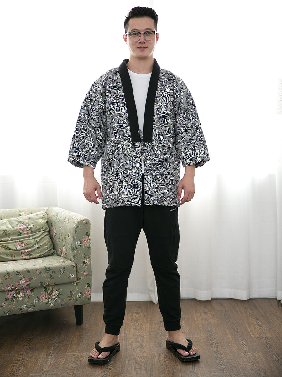 Japanese Men's Winter Kimono Cotton Jackets Warm Cotton Kimono Coat Indoor Outdoor Kimono Coat Traditional Japanese Kimono For Men Lightweight & Warm Kimono
