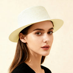 A Stylish And Versatile Sun Hat For Ladies, Featuring A Solid Color Broad Brim And Foldable Concave Top. Perfect For Outdoor Travel, Beach Vacations.