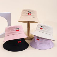 The Lady's Embroidered Cherry Wide-brimmed Sunshade Casual Fashion Single-layer Fisherman Hat Is Suitable For Daily Outings, Shopping And Dates.