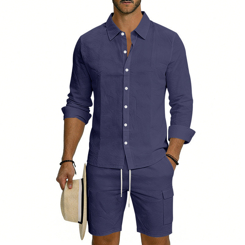 Men's Linen Loose Casual Shirt And Shorts Set