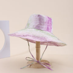 Gradually Changing Color Wide-brimmed Tie-dye Hat With Adjustable Rope Strap, Trendy And Fashionable Boater Hat Suitable For Travel, Holidays And Vacations.