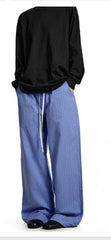 Contrast-color Patchwork Drawstring Elastic Waist Loose Straight-leg Floor-length Sweatpants