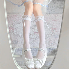 Balletcore Girl Socks, Lolita Lace Breathable No-Show Socks, Women's JK Bow Calf Socks, Pure Aesthetic Style