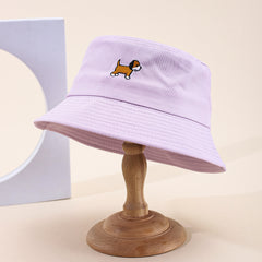 Single-color Embroidered Puppy Adjustable Fashionable And Simple Style Wide-brimmed Sun Hat For Fishermen Suitable For Daily Outings And Traveling