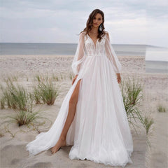 Wish Mesh Split New Light Women's Wedding Dress