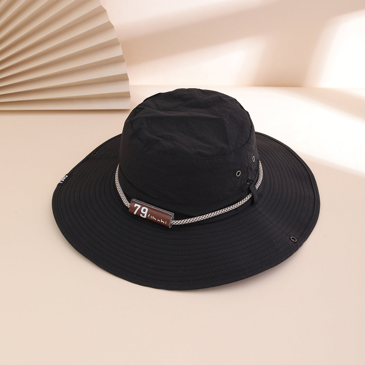 Plain-color Letter-pattern Leather Sun-protective Wide-brimmed Sunshade Outdoor Simple Style Fisherman Hat For Daily Commuting, Fishing, Mountain Climbing