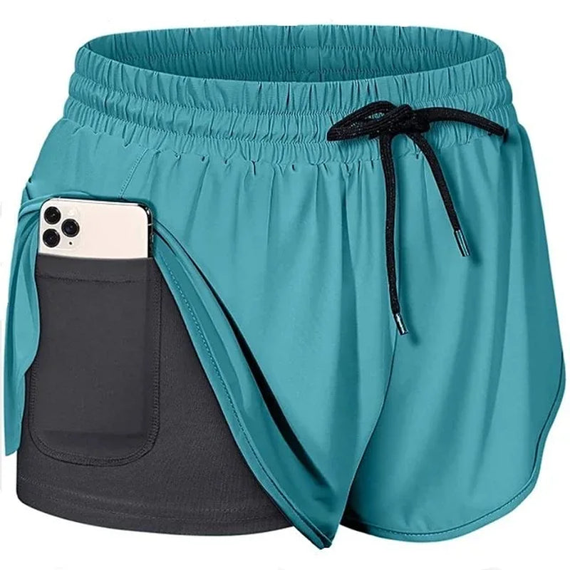 Women Quick Dry Fake 2 in 1 Reflective Running Shorts Girls Double-Deck Gym Yoga Fitness Jogging Workout Short Pants Custom Logo