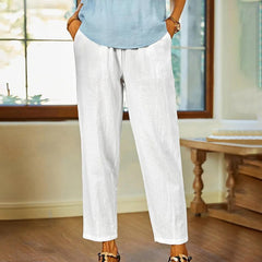 Cotton-linen Versatile Solid-color Straight-leg Casual Cropped Pants Wide-leg Pants