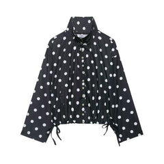 Single-breasted Stand Collar Bow-Tied Polka Dot Coat For Women