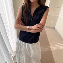 Sleeveless Knitted Outerwear Fashionable Ribbed Vest For Women