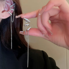 Diamond-Encrusted U-Shaped Tassel Earrings For Women Light Luxury