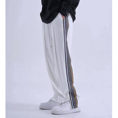 Side Striped Loose Straight Sweater Pants
