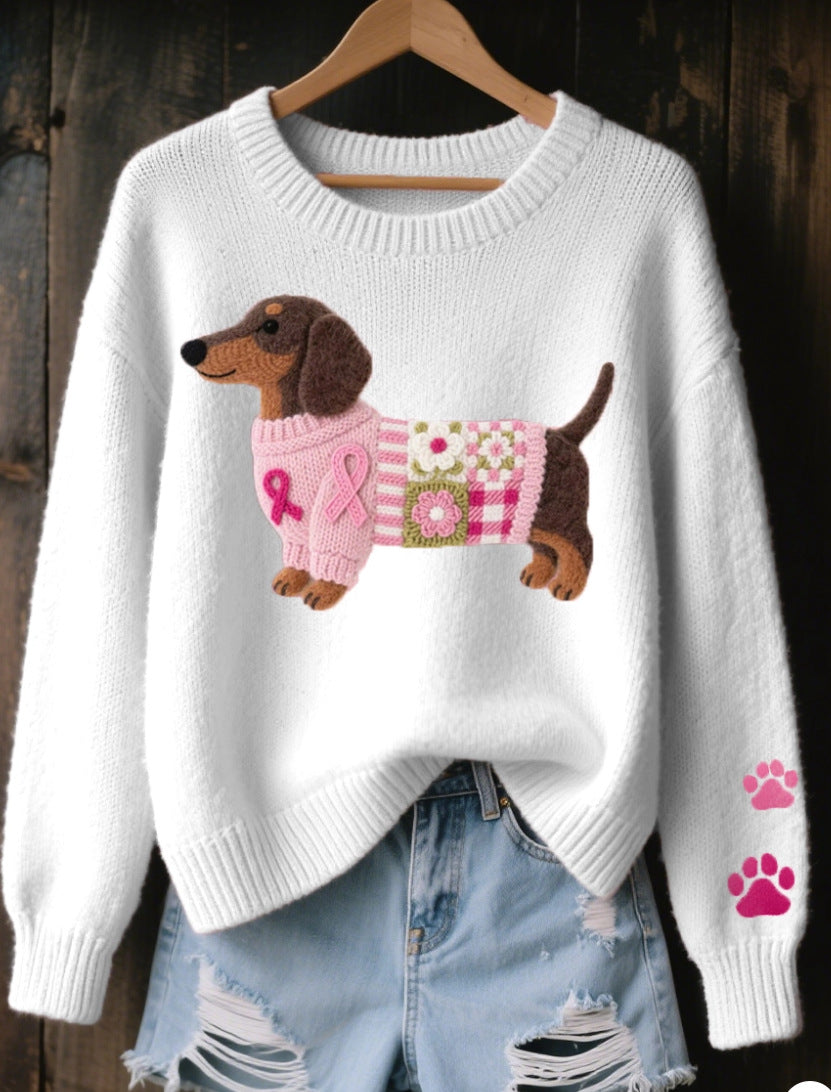 Womens 3D Digital Print Crew-Neck Sweater