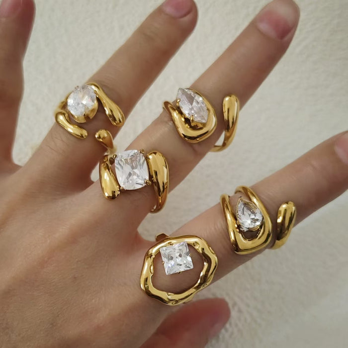 Metallic Stainless Steel Zircon Ring