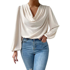 Textured Chiffon Long-sleeve Shirt With Draped Balloon Sleeves