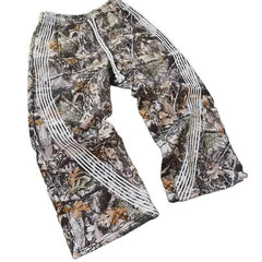 Washed High-Street Loose-Fit Leaf Camo Casual Work Trousers