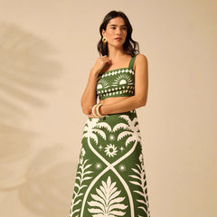 Womens Printed Camisole And High-waisted Straight Midi Skirt