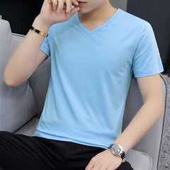 Men's Solid-color Versatile V-neck Short Sleeves