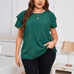 Irregular Polka-Dot Print Casual Crew-Neck Short-Sleeve