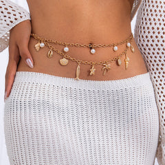 Resort-style Starfish And Scallop Shell Chain Waist Belt