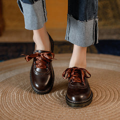 Womens Retro Silk Lace-Up Chunky-Heel Pumps