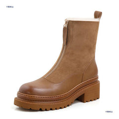 Thickened Front-Zip Ankle Boots Influencer-Style Cotton Shoes New Arrival