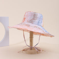 Gradually Changing Color Wide-brimmed Tie-dye Hat With Adjustable Rope Strap, Trendy And Fashionable Boater Hat Suitable For Travel, Holidays And Vacations.