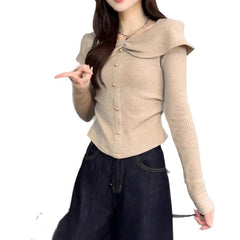 French Style Pleated Ruffled Long Sleeve Top