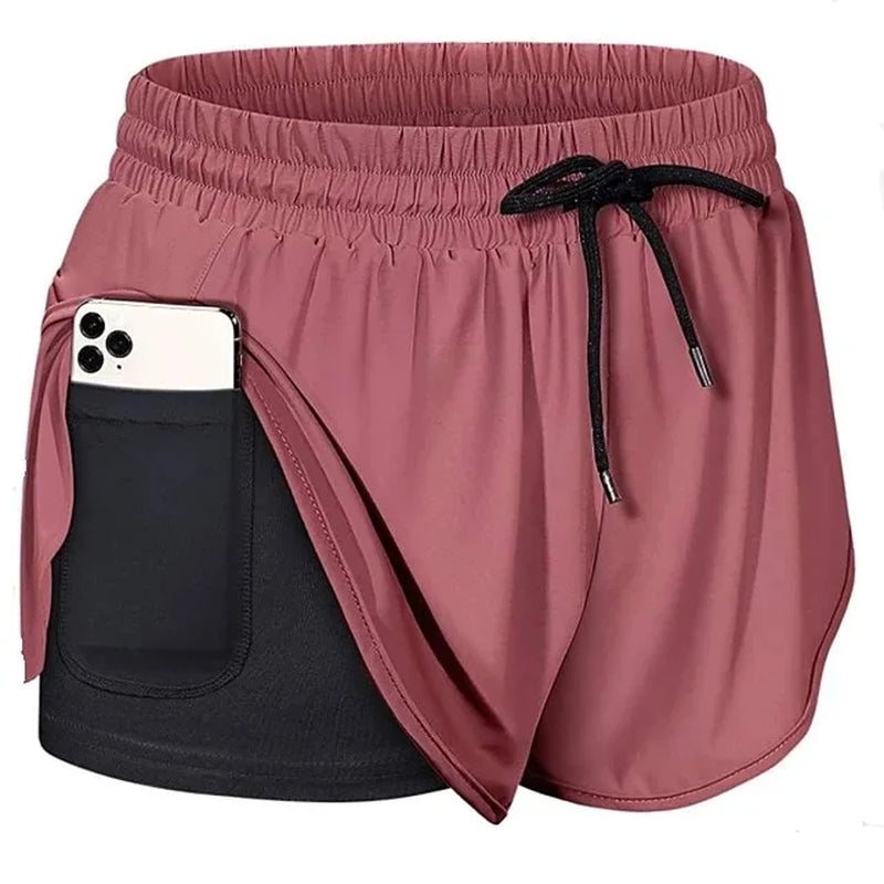 Women Quick Dry Fake 2 in 1 Reflective Running Shorts Girls Double-Deck Gym Yoga Fitness Jogging Workout Short Pants Custom Logo