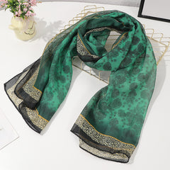 Full-patterned Flower Leopard-print Border Chiffon Soft 150-thread Scarf, Fashionable And Luxurious Style, Suitable For Daily Wear, Business Or Casual Wear In Spring And Summer.