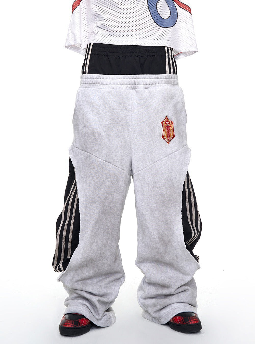 Patchwork Elasticated Low-rise Straight-leg Casual Pants