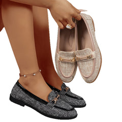 Stitched Solid-Colored Womens Flat Loafers