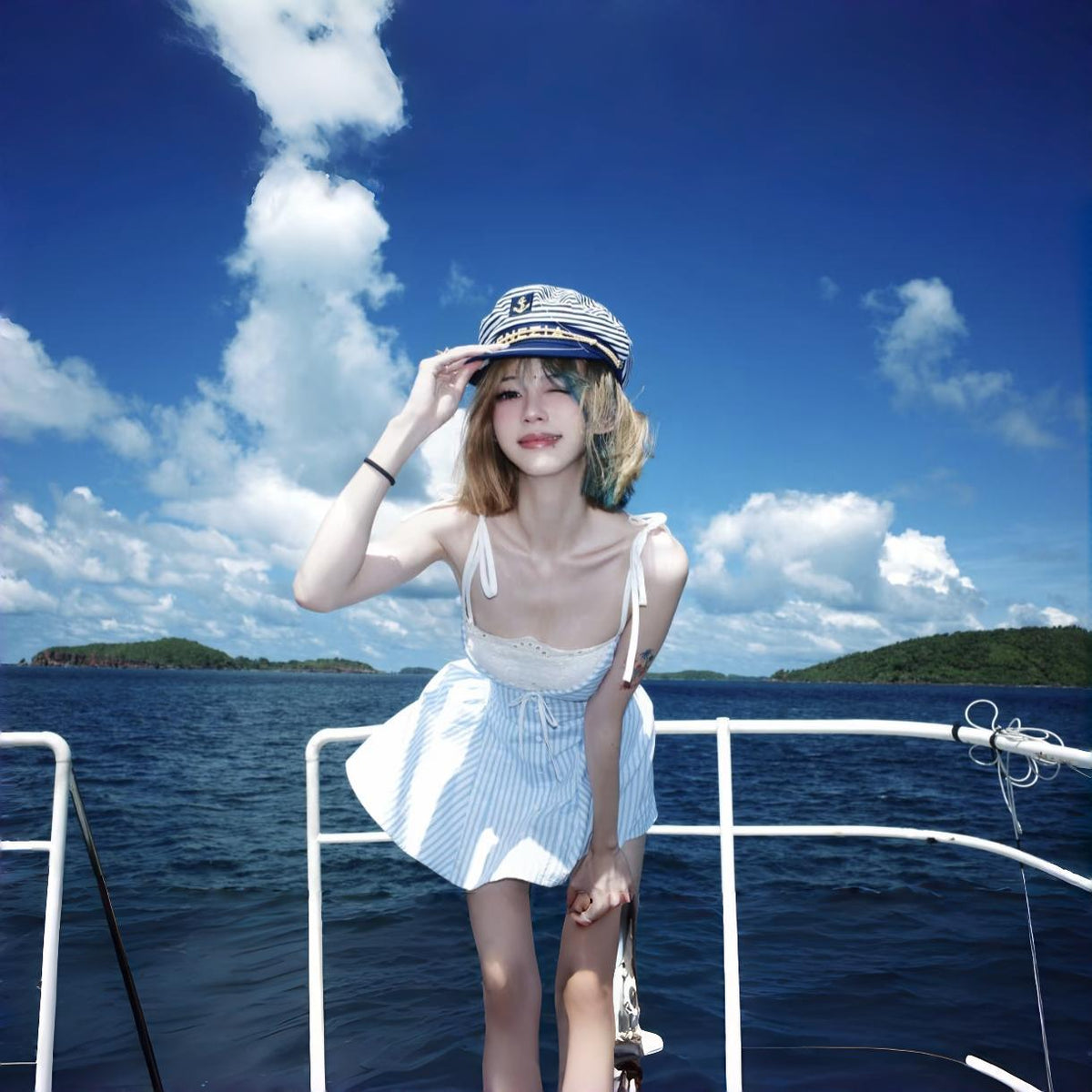 Influencer-style Glossy Patent Leather Sailor Hat