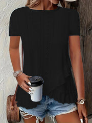 2026 European And American Amazon Summer New Women's Fashion Plus-Size Asymmetrical Ruffled Hem Short-Sleeve Top