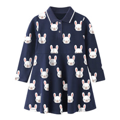 Children's Clothing Autumn New Children's Skirt Long-sleeved Printing Girls POLO Skirt