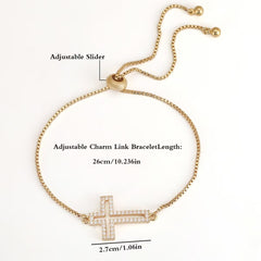 Fashionable Copper Bracelet With Full Diamond Cross Design