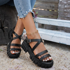 Platform All-match Hollowed-out Mid-heel Strappy Sandals